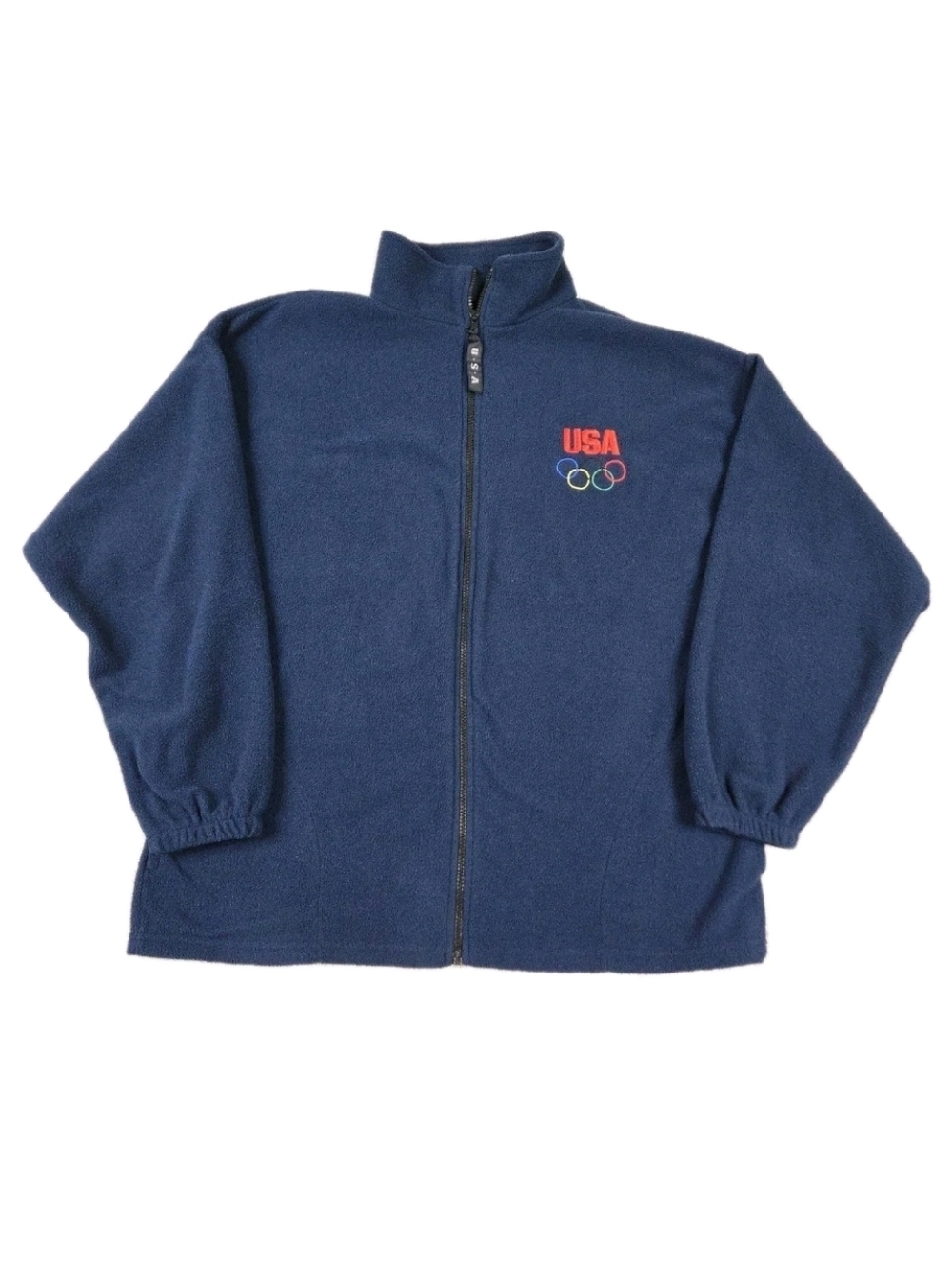 USA Olympics Blue Fleece Full Zip Jacket Unisex XL Embroidered Mock Neck Outdoor